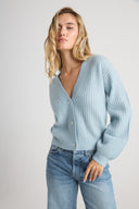 Women's Lightweight Relaxed Fit Cashmere Ribbed Cardigan in Light Blue
 | Front View