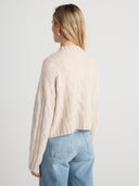 Women’s Lightweight Soft Cable Knit Cashmere Open Polo Cardigan in Oatmeal I Side View