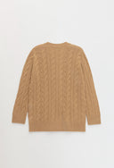 Women's Long Cashmere Cardigan Knit  Sweater Dress in Sand | Product Back View