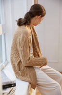 Women's Long Cashmere Cardigan Knit  Sweater Dress in Sand | Side View