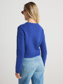 Women’s Long Cashmere Cardigan Sweater in Cobalt Blue I Side View