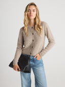 Women’s Long Cashmere Cardigan Sweater in Heather Brown | Front View