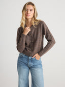 Women’s Long Cashmere Cardigan Sweater in Jay | Front View