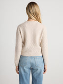 Women’s Long Cashmere Cardigan Sweater in Oatmeal I Back View
