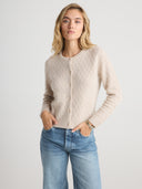 Women’s Long Cashmere Cardigan Sweater in Oatmeal  I Front View