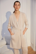 Women's Long Cashmere Robe - Luxury Knit Lounge Robe in Oatmeal | Front View