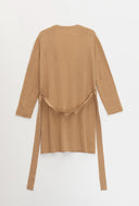 Women's Long Cashmere Robe Dress - Luxury Knit Lounge Robe in Camel | Product Back View 