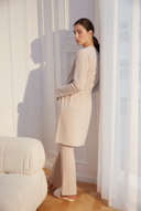 Women's Long Cashmere Robe Dress - Luxury Knit Lounge Robe in Oatmeal | Side View
