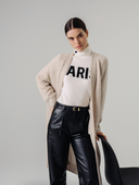 Women's Long Lightweight Cashmere Duster Cardigan Sweater in Light Brown | Front View