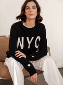 Women's NYC Cashmere Crewneck Jumper in Black | Front View