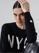 Women's NYC Cashmere Crewneck Sweater Top in Black | Front View