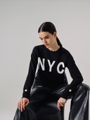 Women's NYC Cashmere Crewneck Sweater in Black | Front View