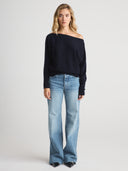 Women's Off-the-shoulder Cashmere  Sweater Dress Top in Navy |  Front View