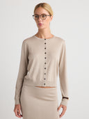 Women's Oversized Button Up Cashmere Cardigan Sweater in Beige I Front View