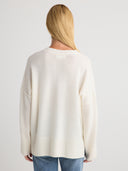 Women's Oversized Cashmere Crewneck Jumper Sweater in White | Back View
