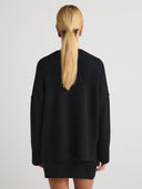 Women's Oversized Cashmere Crewneck Shirt: Luxury Softness & Timeless Fit in Black | Back View