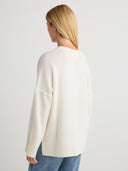 Women's Oversized Cashmere Crewneck Sweater in White | Side View