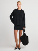 Women's Oversized Cashmere Crewneck Sweatshirt Top: Luxury Softness & Timeless Fit in Black | Front View