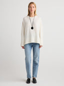 Women's Oversized Cashmere Crewneck Top in White | Front View
