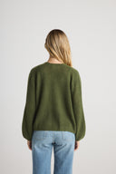 Women's Oversized Cashmere  No-Button  Cardigan Dress in Green | Back View