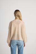Women's Oversized Cashmere  No-Button/Open Cardigan Shirt in Sand | Back View