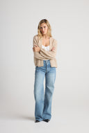 Women's Oversized Cashmere  No-Button/Open Cardigan Top in Sand | Front View