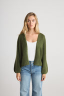 Women's Oversized Cashmere No Button Cardigan Dress in Green | Front View
