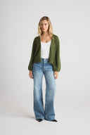 Women's Oversized Cashmere No Button/Open Cardigan Dress in Green | Front View