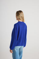 Women's Oversized Cashmere No Button/Open Cardigan Top Sweater in Cobalt Blue | Side View