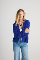 Women's Oversized Cashmere No Button/Open Cardigan Top in Cobalt Blue | Front View