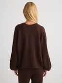 Women's Oversized Cashmere No Button/Open Cardigan Top in Dark Brown | Back View