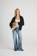 Women's Oversized Cashmere No Button/Open Cardigan in Black | Front View