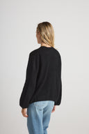 Women's Oversized Cashmere No Button/Open Cardigan in Black | Side View