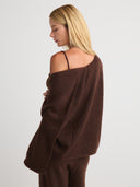 Women's Oversized Cashmere No Button/Open Cardigan in Dark Brown | Back View