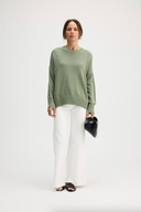 Women's Oversized Cotton Cashmere Sweater in Army Green I Front View