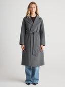 Women’s Plush & Luxury Wool Robe Coat in Heather Grey I Front View