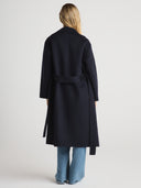 Women’s Plush & Luxury Wool Robe Coat in Navy I Back View