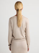 Women's Premium Button Up Cashmere Cardigan Dress in Beige I Back View