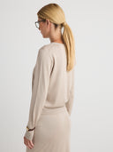 Women's Premium Button Up Cashmere Cardigan Sweater in Beige I Side View
