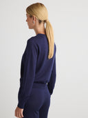 Women's Premium Button Up Cashmere Cardigan Sweater in Navy Blue I Side View