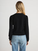 Women’s Puff Sleeve Cashmere Crewneck Top in Black I Back View