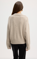 Women's Quaint Polo Pullover - Chic V-Neck Collar Ribbed Dress in Taupe | Back View