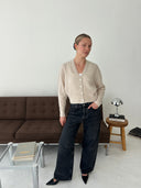 Women's Ribbed Cashmere Cardigan Dress: Slim Fit & Soft Texture in Oatmeal | Front View