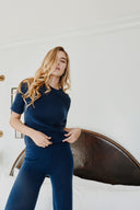 Women's Short Sleeve Cashmere - 100% Pure Premium Knit in Navy | Front View