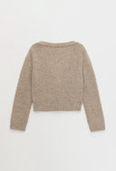 Women's Short Sleeve Cashmere Cardigan Sweater Dress - 100% Pure Knit in Heather Brown | Product Back View