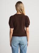 Women's Short Sleeve Cashmere Jumper in Dark Brown | Back View