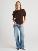 Women's Short Sleeve Cashmere Sweater Dress in Dark Brown | Front View