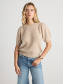 Women's Short Sleeve Cashmere Tee in Sand | Front View