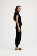 Women's Short Sleeve Mock Neck Cashmere Dress in Black | Side View