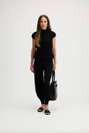 Women's Short Sleeve Mock Neck Cashmere Sweater in Black | Front View